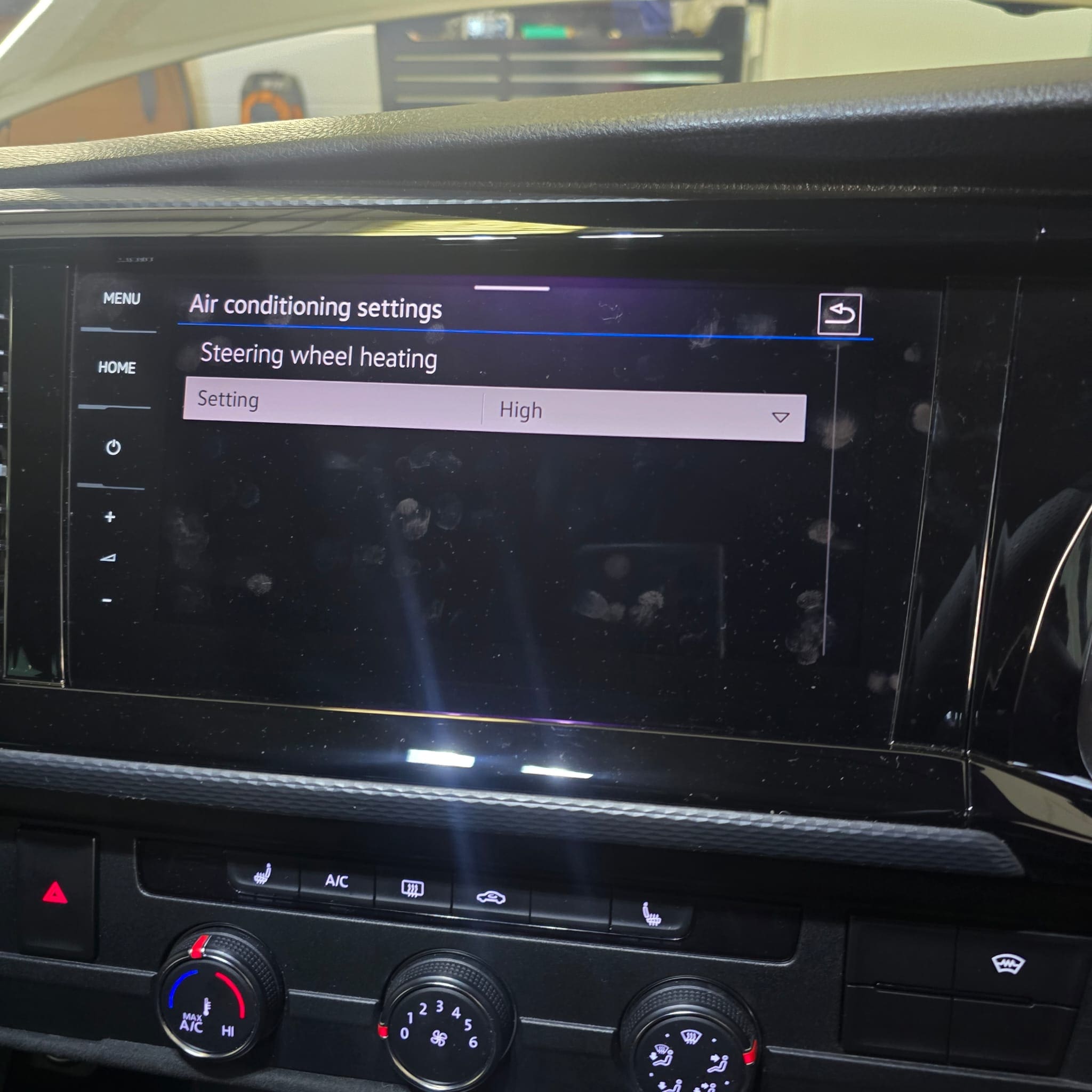 VW T6.1 heated steering wheel retrofit showing OEM dash and multimedia confirmation